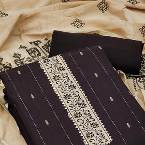 Brown Casual Wear Printed Cotton Dress Material