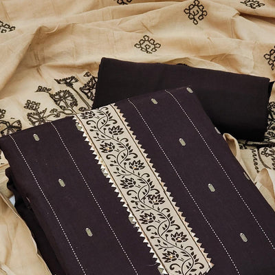 Brown Casual Wear Printed Cotton Dress Material