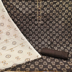 Brown Casual Wear Printed Cotton Dress Material
