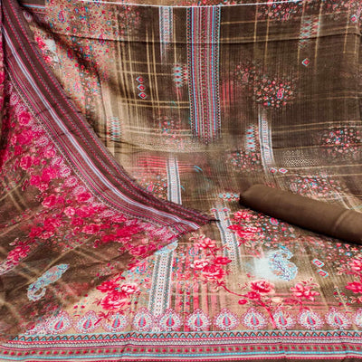 Brown Casual Wear Printed Cotton Dress Material