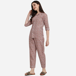 Brown Casual Wear Printed Cotton Night Suit