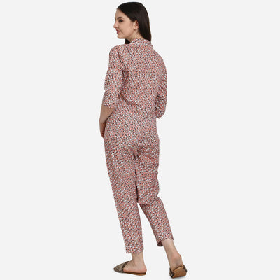 Brown Casual Wear Printed Cotton Night Suit