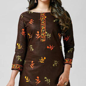 Brown Casual Wear Printed Cotton Patiala Dress Material
