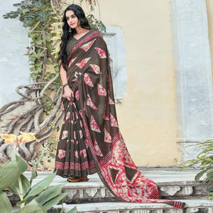 Brown Casual Wear Printed Cotton Saree
