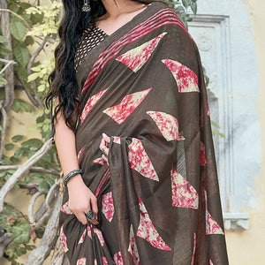 Brown Casual Wear Printed Cotton Saree