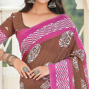 Brown Casual Wear Printed Cotton Saree