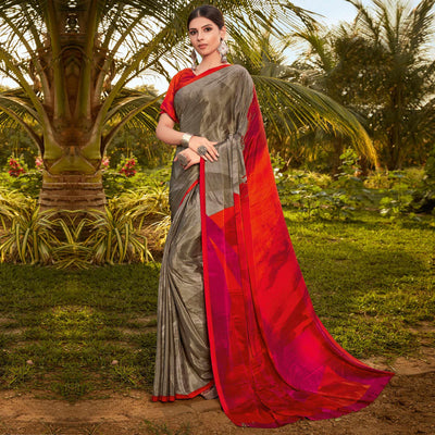 Brown Casual Wear Printed Crepe Saree