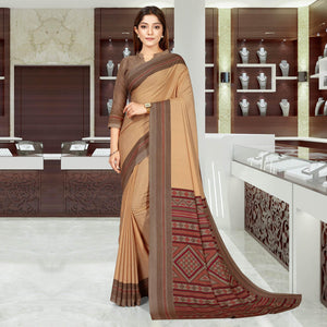 Brown Casual Wear Printed Crepe Saree