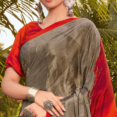 Brown Casual Wear Printed Crepe Saree