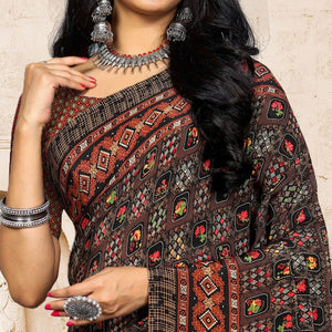 Brown Casual Wear Printed Crepe Saree