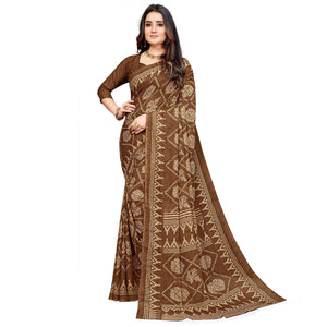 Brown Casual Wear Printed Georgette Saree