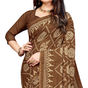 Brown Casual Wear Printed Georgette Saree