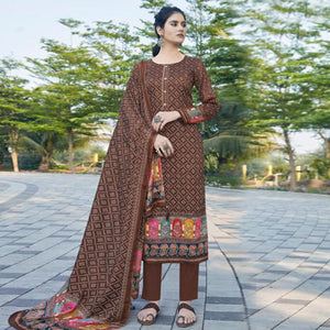 Brown Casual Wear Printed Jam Satin Suit