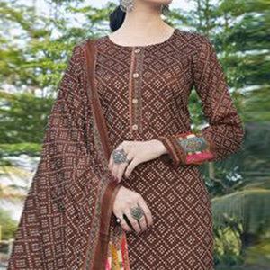 Brown Casual Wear Printed Jam Satin Suit