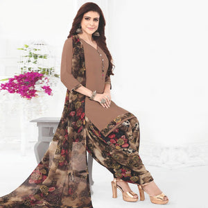 Brown Casual Wear Printed Leon Patiala Dress Material