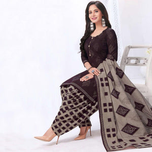 Brown Casual Wear Printed Leon Patiala Dress Material