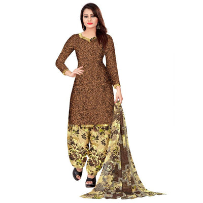 Brown Casual Wear Printed Leon Patiala Dress Material