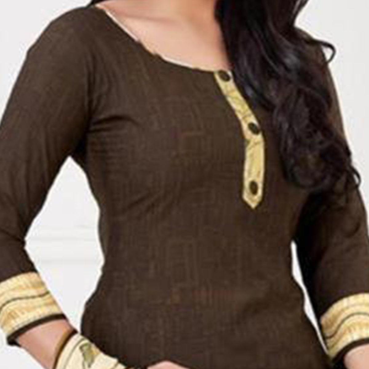 Brown Casual Wear Printed Leon Patiala Dress Material