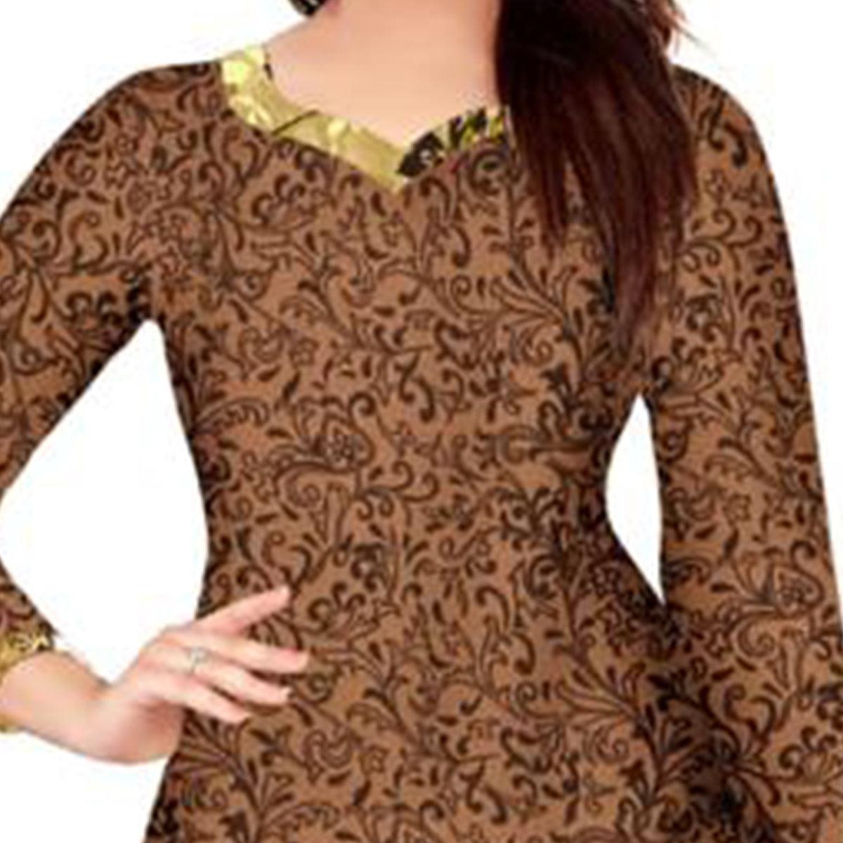 Brown Casual Wear Printed Leon Patiala Dress Material