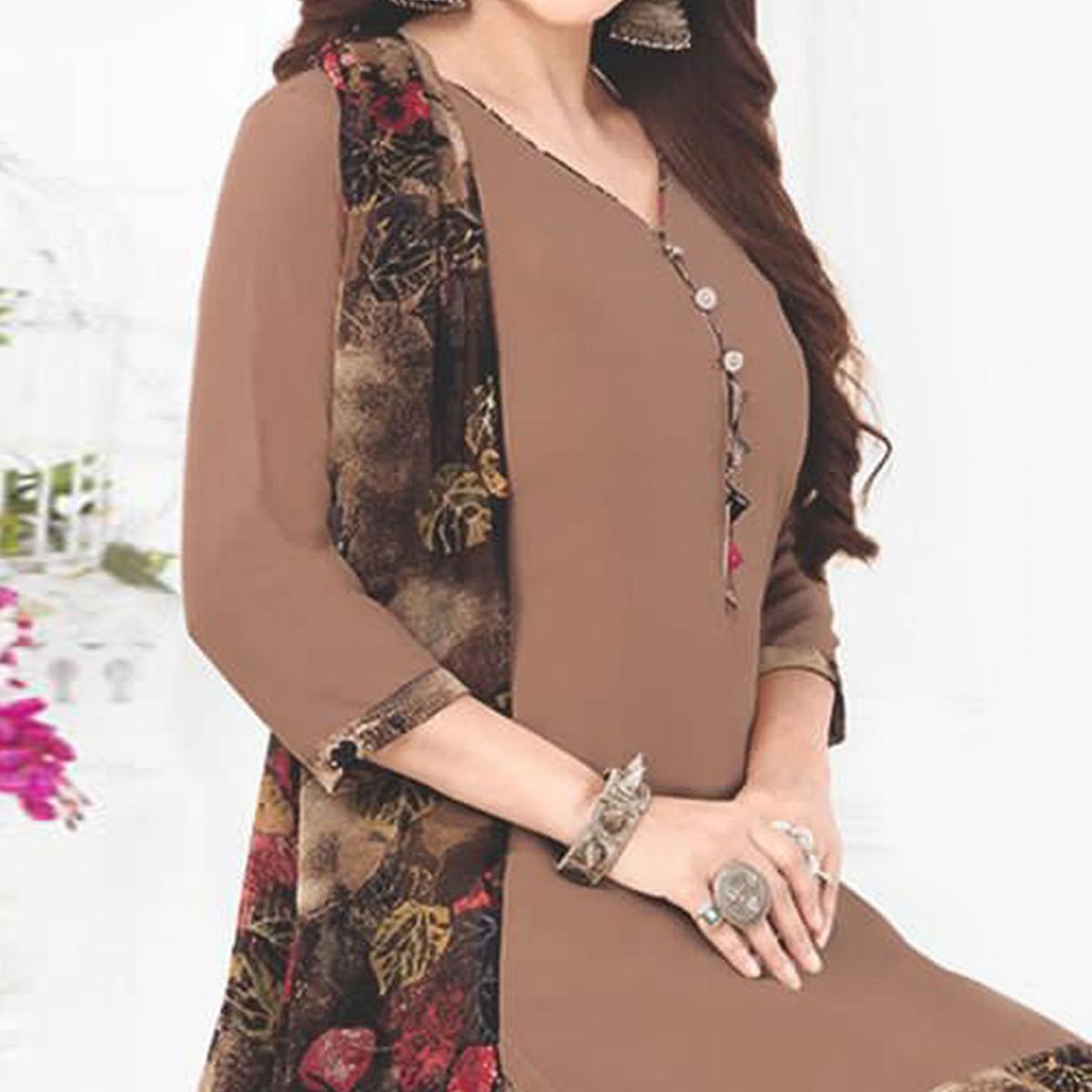 Brown Casual Wear Printed Leon Patiala Dress Material