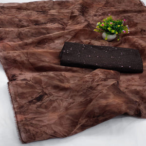 Brown Casual Wear Printed Organza Saree