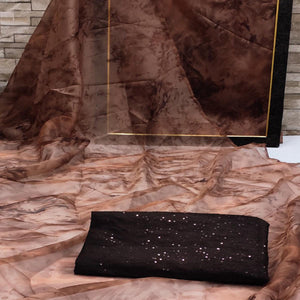 Brown Casual Wear Printed Organza Saree