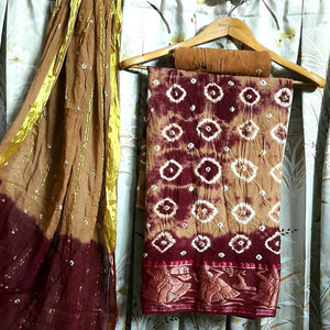 Brown Casual Wear Printed Pure Cotton Dress Material