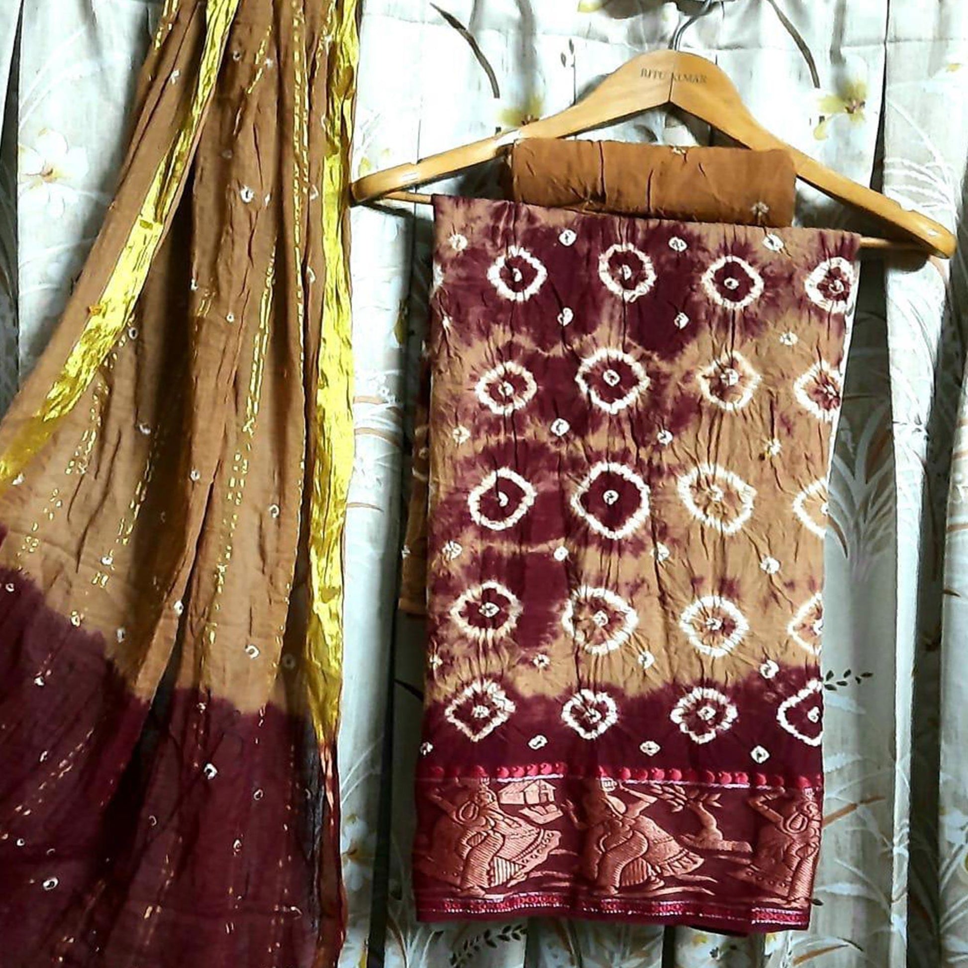 Brown Casual Wear Printed Pure Cotton Dress Material