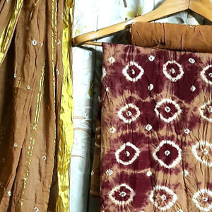 Brown Casual Wear Printed Pure Cotton Dress Material