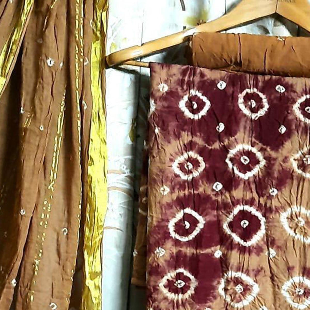 Brown Casual Wear Printed Pure Cotton Dress Material