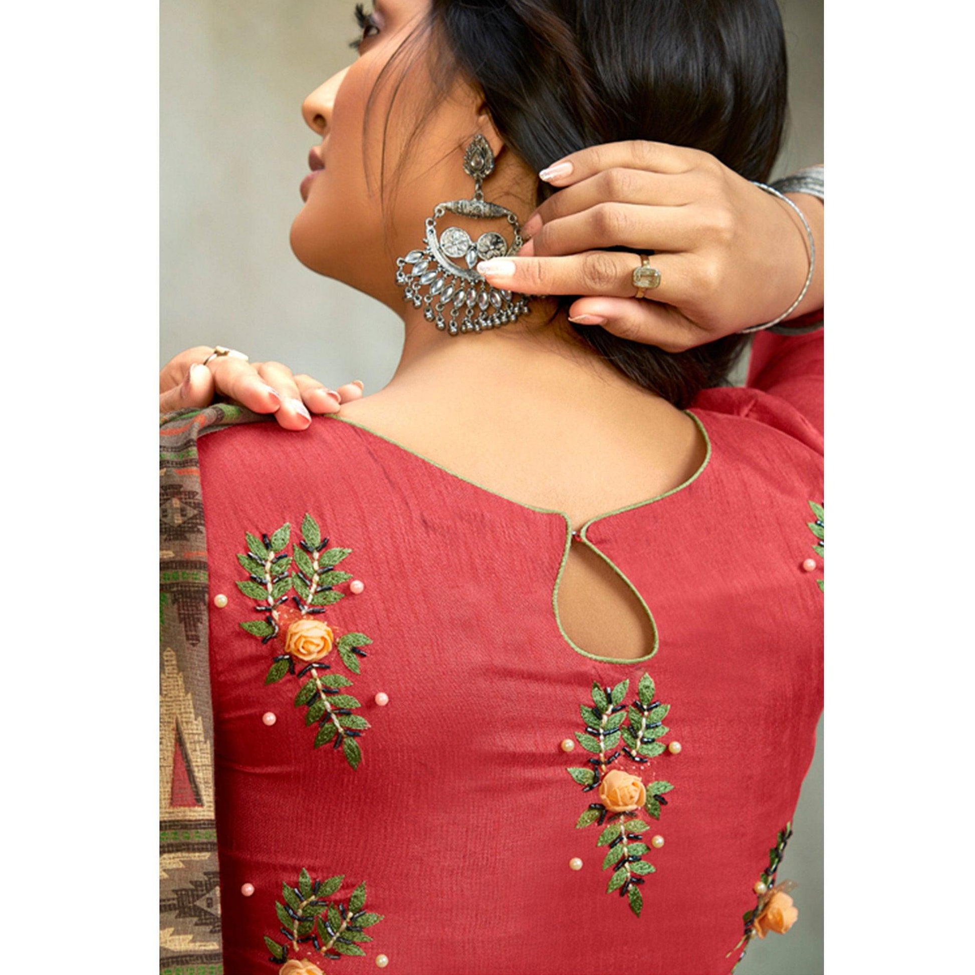 Brown Casual Wear Printed Pure Linen Saree