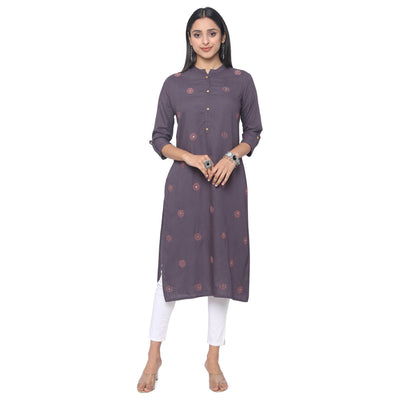 Brown Casual Wear Printed Rayon Kurti