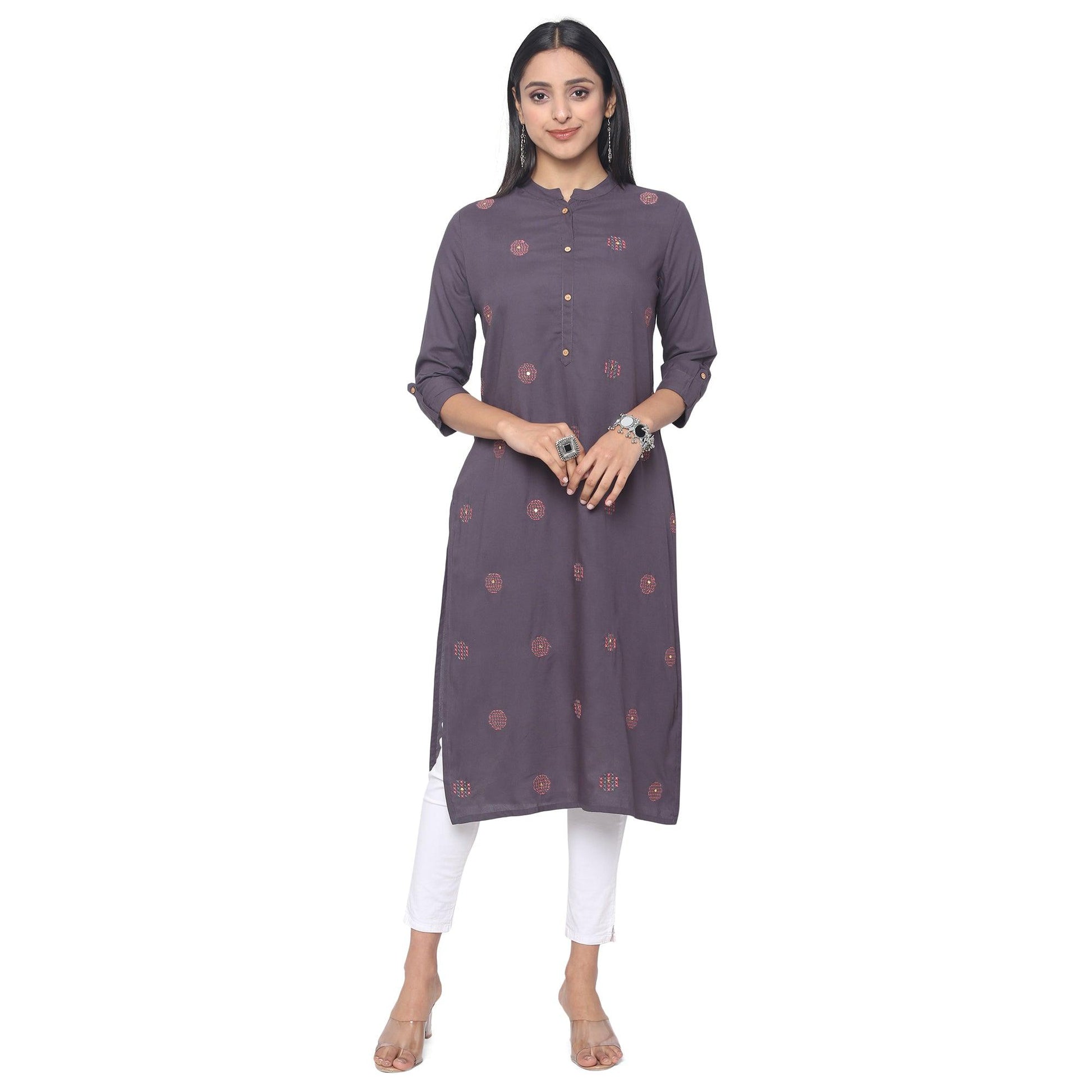 Brown Casual Wear Printed Rayon Kurti