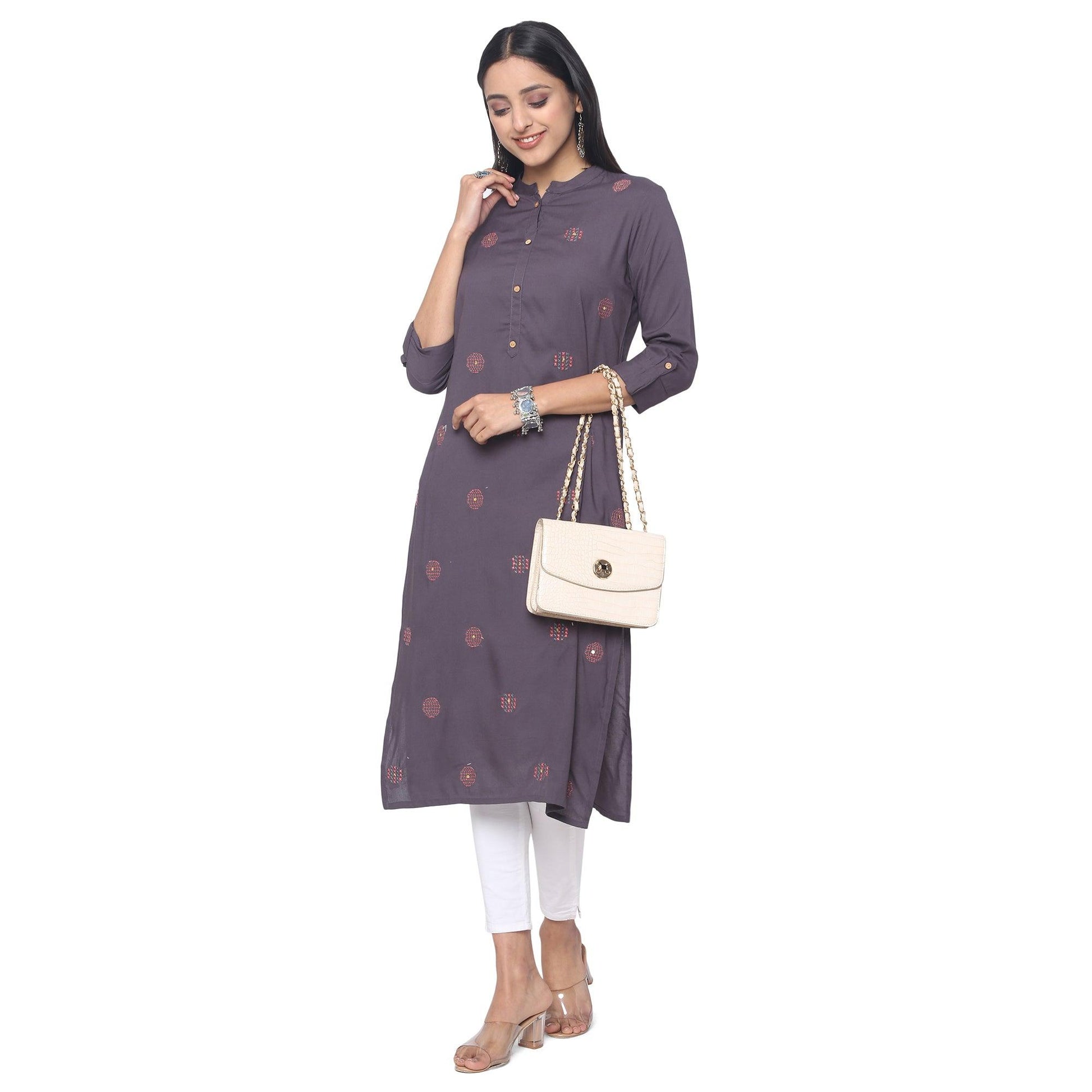 Brown Casual Wear Printed Rayon Kurti