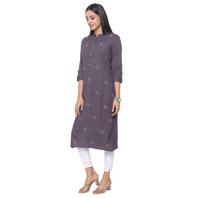 Brown Casual Wear Printed Rayon Kurti