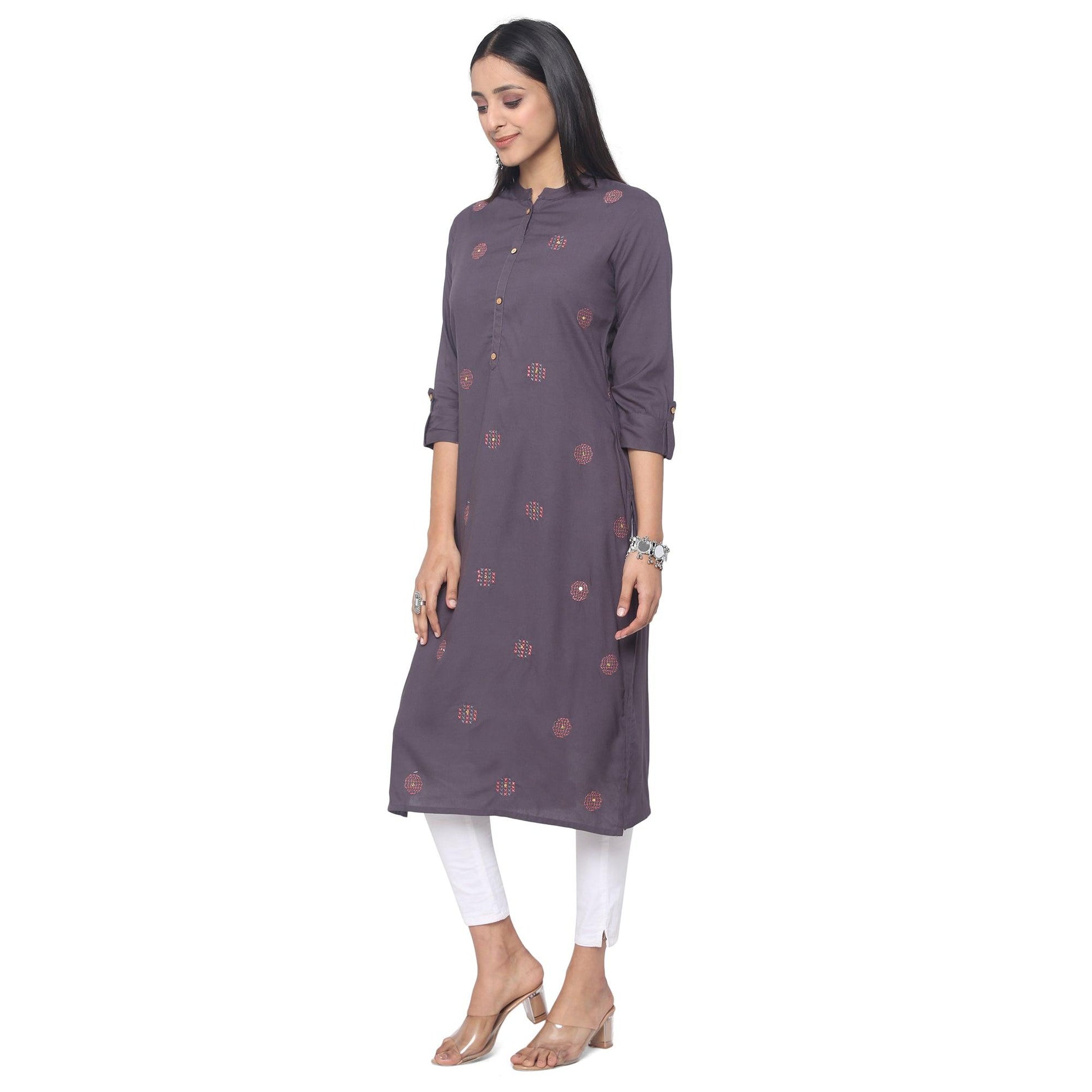 Brown Casual Wear Printed Rayon Kurti