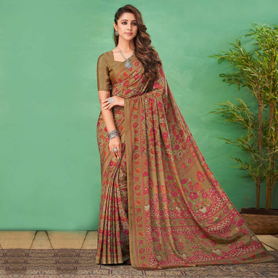 Brown Casual Wear Printed Silk Saree