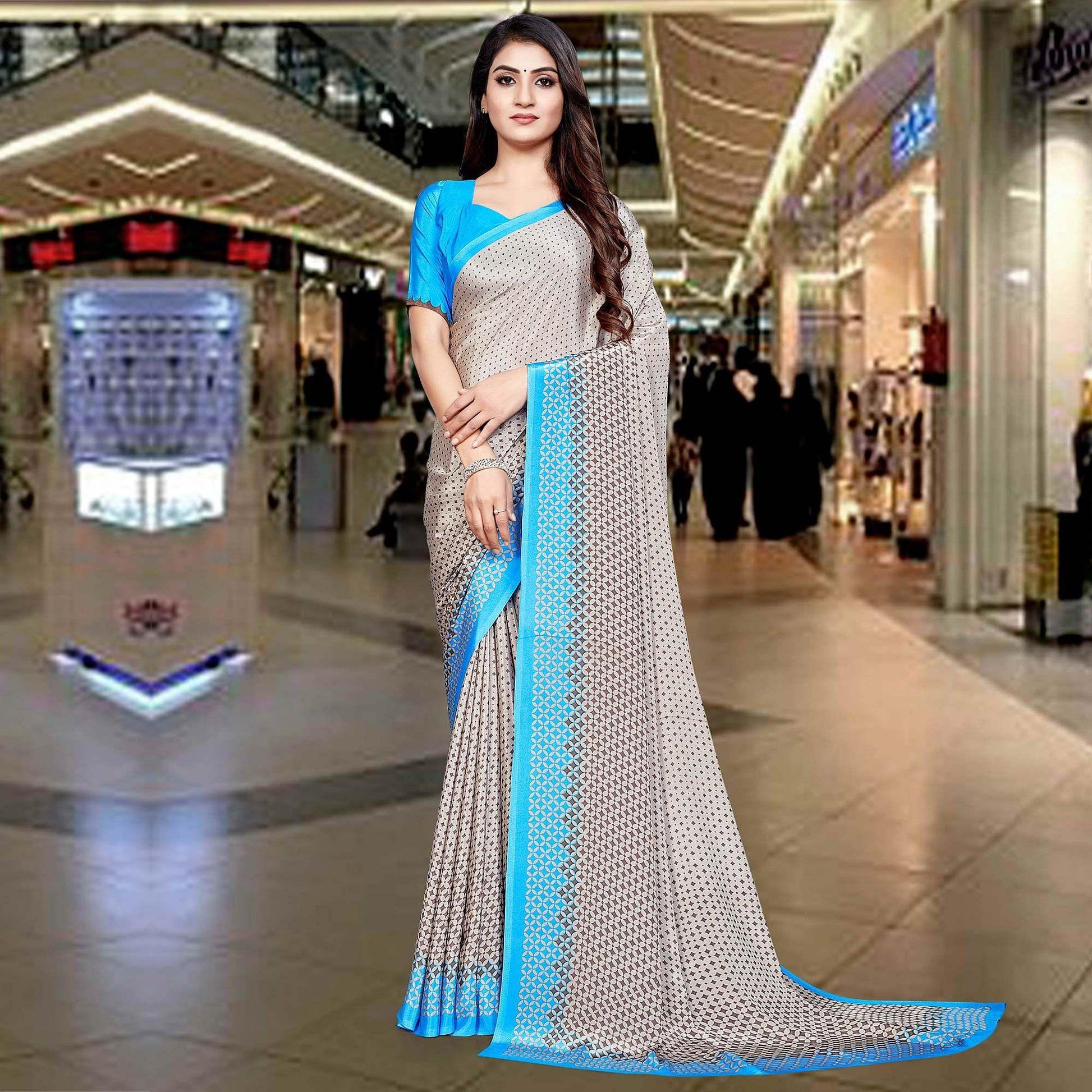 Brown Casual Wear Printed Silk Saree