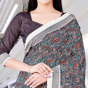 Brown Casual Wear Printed Silk Saree