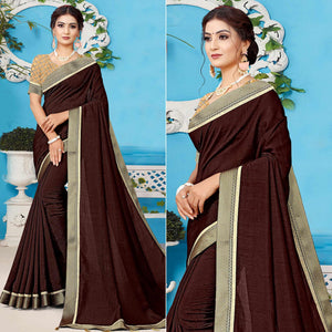 Brown Casual Wear Solid Silk Saree