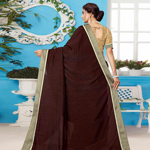 Brown Casual Wear Solid Silk Saree
