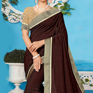 Brown Casual Wear Solid Silk Saree