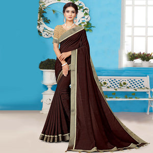 Brown Casual Wear Solid Silk Saree