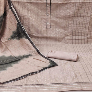 Brown Checks Printed Chanderi Dress Material