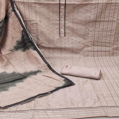 Brown Checks Printed Chanderi Dress Material