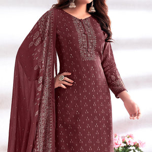 Brown Digital Printed & Hand Work Cotton Silk Suit