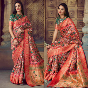 Brown Digital Printed Art Silk Saree With Tassels