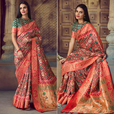 Brown Digital Printed Art Silk Saree With Tassels