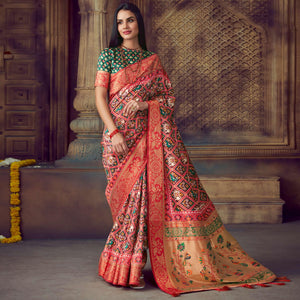 Brown Digital Printed Art Silk Saree With Tassels