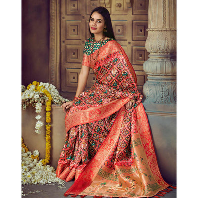 Brown Digital Printed Art Silk Saree With Tassels